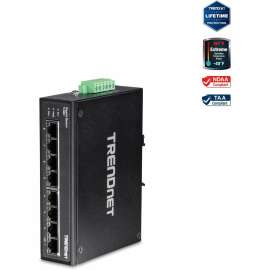 TRENDnet 8-Port Hardened Industrial Gigabit DIN-Rail Switch, 16 Gbps Switching Capacity, IP30 Rated Metal Housing (-40 to 167 F), DIN-Rail & Wall Mounts Included, Lifetime Protection, Black, TI-G80, 8-port hardened Industrial Gigabit Switch