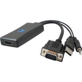 Comprehensive Cable Comprehensive VGA to HDMI Converter Adapter with Audio, 1 x 15-pin HD-15 VGA Male, 1 x Mini-phone Stereo Audio Male, 1 x Type A USB Male, 1 x HDMI Digital Audio/Video Female, 1920 x 1200 Supported, White