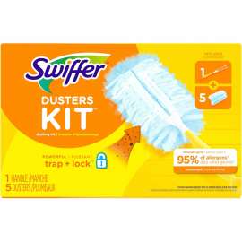 Dusters Starter Kit, Dust Lock Fiber, 6" Handle, Blue/Yellow, 6/Carton