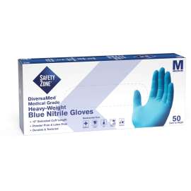 Safety Zone 12" Powder Free Blue Nitrile Gloves, Blue, Medium