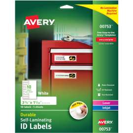 Avery® Easy Align Self-Laminating ID Labels, White, 50/Pack