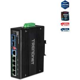 TRENDnet 6-Port Hardened Industrial Gigabit 10/100/1000 Mbps Ultra PoE DIN-Rail Switch; UPoE; IP30; DIN-Rail & Wall Mounts Included; Lifetime Protection; TI-UPG62, 6-Port Hardened Industrial Gigabit PoE++ Switch
