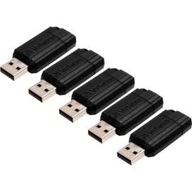 Verbatim - PinStripe™ 16 GB Black USB 2.0 Flash Drive (5 per Pack)