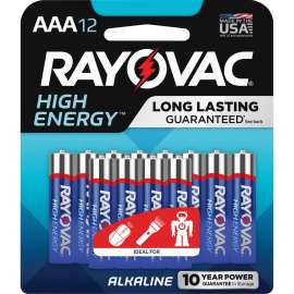 High Energy Premium Alkaline AAA Battery, 12/Pack