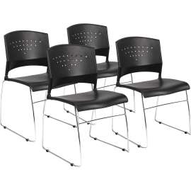Boss Black Stack Chair With Chrome Frame 4 Pcs Pack