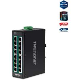 TRENDnet 16-Port Hardened Industrial Unmanaged Gigabit 10/100/1000Mbps DIN-Rail Switch w/ 16 Gigabit PoE+ Ports; Lifetime Protection; TI-PG160, 16-Port Industrial Gigabit PoE+ DIN-Rail Network Switch