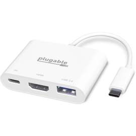 Plugable USB C to HDMI Multiport Adapter, 3-in-1 USB C Hub with 4K HDMI Output, USB 3.0 and USB-C Charging Port - Compatible with MacBook, Chromebook, Dell XPS, Thunderbolt 3 and More, Driverless