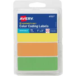 Avery® Removable Labels, 1" x 3" , Neon, 72 Total (6722)