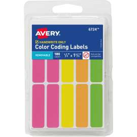 Avery® Removable Labels, 1/2" x 1-3/4" , Neon, 180 Total (6724)