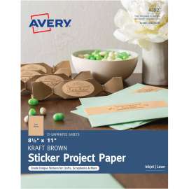 Avery® Laser, Inkjet Printable Sticker Project Paper, 8 1/2" x 11"