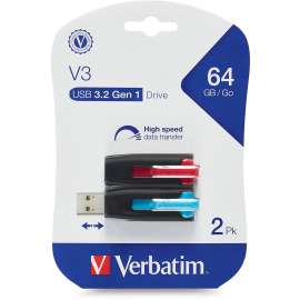 Verbatim - Store 'n' Go™ V3 64 GB Assorted Color USB 3.2 Flash Drive (2 per Pack)