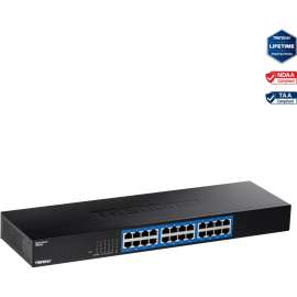 TRENDnet 24-Port Gigabit Switch, TEG-S25, 24 x Gigabit RJ-45 Ports, 48Gbps Switching Capacity, Fanless Design, Metal Enclosure, Internal Power Supply, Lifetime Protection, Black, 24 Ports, Gigabit Ethernet, 1000Base-X, 2 Layer Supported