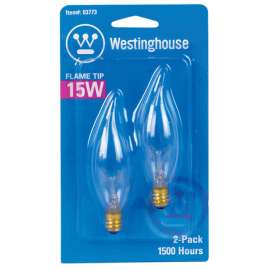 Westinghouse 15 W CA8 Decorative Incandescent Bulb E12 (Candelabra) Warm White 2 pk