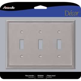 Amerelle Metro Brushed Nickel 3 gang Die-Cast Metal Toggle Wall Plate 1 pk