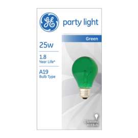 GE 25 W A19 A-Line Incandescent Bulb E26 (Medium) Green 1 pk