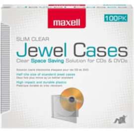 Maxell Jewel Cases Slim Line, Clear (100 Pack), Jewel Case, Clear