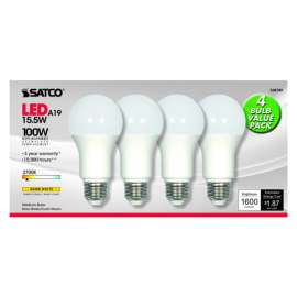 Satco A19 E26 (Medium) LED Bulb Warm White 100 Watt Equivalence 4 pk