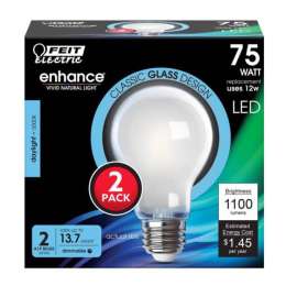 Feit Electric Enhance A19 E26 (Medium) Filament LED Bulb Daylight 75 Watt Equivalence 2 pk