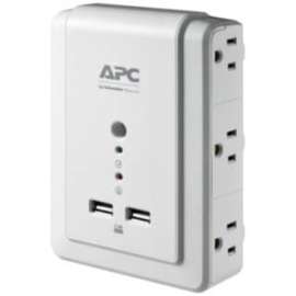 APC by Schneider Electric Essential SurgeArrest 6 Outlet Wall Mount With USB, 120V, 4 x NEMA 5-15R, 2 x USB, 1080 J, 120 V Input