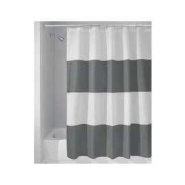 iDesign 72 in. H X 72 in. W Gray/White Stripes Shower Curtain Polyester