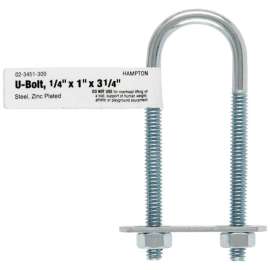 Hampton 1/4 in. X 1 in. W X 3-1/4 in. L Coarse Zinc-Plated Steel U-Bolt