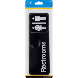 Hillman English Black Restroom Plaque 3 in. H X 9 in. W
