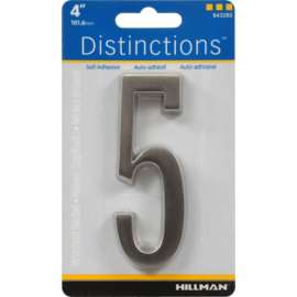 Hillman Distinctions 4 in. Silver Zinc Die-Cast Self-Adhesive Number 5 1 pc