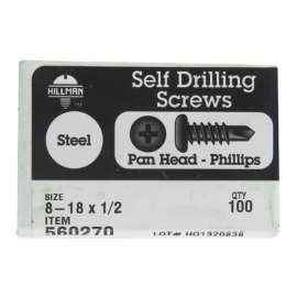 Hillman No. 8-18 X 1/2 in. L Phillips Pan Head Self- Drilling Screws 100 pk