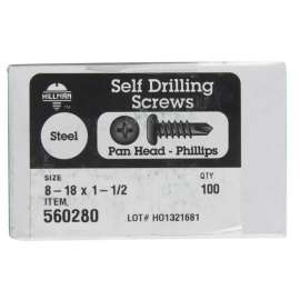 Hillman No. 8-18 X 1-1/2 in. L Phillips Pan Head Self- Drilling Screws 100 pk