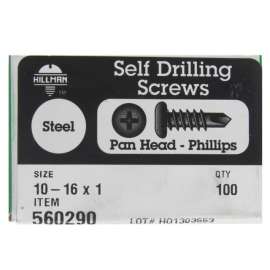 Hillman No. 10-16 X 1 in. L Phillips Pan Head Self- Drilling Screws 100 pk