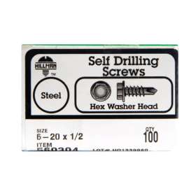 Hillman No. 6-20 X 1/2 in. L Hex Hex Washer Head Self- Drilling Screws 100 pk