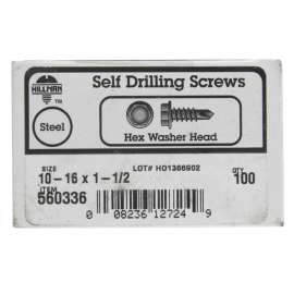 Hillman No. 10-16 X 1-1/2 in. L Hex Hex Washer Head Sheet Metal Screws 100 pk