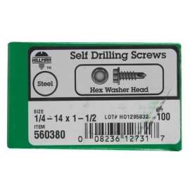 Hillman 1/4-14 in. X 1-1/2 in. L Hex Washer Head Sheet Metal Screws 100 pk