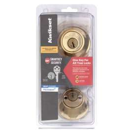 Kwikset SmartKey Security Polished Brass Metal Double Cylinder Deadbolt