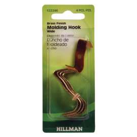 Hillman AnchorWire Brass-Plated Gold Wide Molding Hook 4 pk