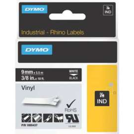 Dymo White on Black Color Coded Label - 23/64" Width - Permanent Adhesive - Thermal Transfer - Black - Vinyl - Self-adhesive, Oil Resistant, Chemical Resistant, Corrosion Resistant, Temperature Resistant