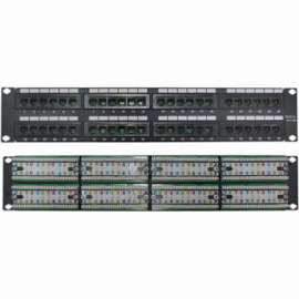 4XEM 48 Port CAT5E Rackmount Patch Panel, Black, Steel, 48 x RJ-45 Port(s)