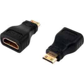 4XEM Mini HDMI Male To HDMI A Female Adapter, 1 x HDMI (Mini Type C) Digital Audio/Video Male, 1 x HDMI (Type A) Digital Audio/Video Female, Gold Connector, Black