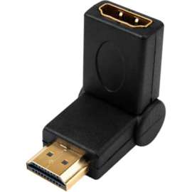 4XEM 90 Degree Swivel HDMI A Male To HDMI A Female Adapter, 1 x 19-pin HDMI (Type A) Digital Audio/Video Female, 1 x 19-pin HDMI (Type A) Digital Audio/Video Male, Gold Connector, Black