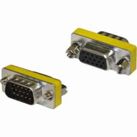 4XEM VGA HD15 Male To Female Adapter, 1 x 15-pin HD-15 VGA Male, 1 x 15-pin HD-15 VGA Female, Silver, Yellow