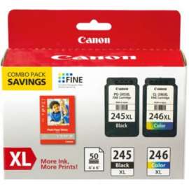 Canon PG-245XL/CL-246XL Original Inkjet Ink Cartridge/Paper Kit, Combo Pack, Black, Color Pack, Inkjet