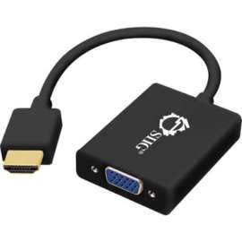 SIIG Aluminum HDMI to VGA Adapter Converter with Audio, HDMI/Mini-phone/VGA A/V Cable for Audio/Video Device, Speaker, A/V Receiver, First End: 1 x 19-pin HDMI Digital Audio/Video, Male, Second End: 1 x 15-pin HD-15