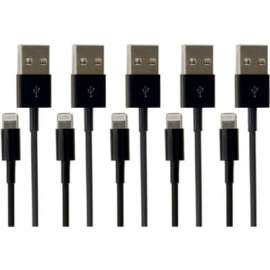 VisionTek Lightning to USB 1 Meter Cable Black 5-Pack (M/M), 3.3 Ft USB lightning cable for iPhone, iPad Air, iPad Mini, iPod, Data and Power, Pack of 5 Cables