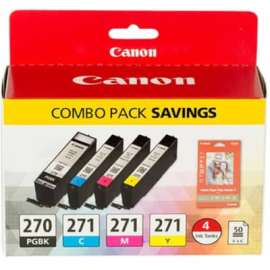 Canon PGI-270/CLI-271 Original Inkjet Ink Cartridge, Pigment Black, Cyan, Magenta, Yellow, 4 / Pack, Inkjet, 4 / Pack
