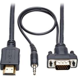 Tripp Lite HDMI to VGA Adapter Converter Cable Active + 3.5mm M/M 1080p 3ft 3', HDMI/Mini-phone/VGA for Monitor, Projector, TV, Speaker, Blu-ray Player, PC, Audio/Video Device, 3 ft, 1 x HD-15 Male VGA, 1 x HDMI Male Digital Audio/Video, 1 x Mini-phone Ma