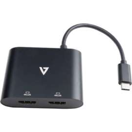 V7 HDMI/USB-C Audio/Video Adapter, 1 x Type C USB Male, 2 x HDMI Digital Audio/Video Female, Black