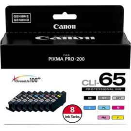 Canon Professional CLI-65 Original Inkjet Ink Cartridge, Black, Cyan, Magenta, Yellow, Photo Cyan, Photo Magenta, Gray, Light Gray, 8 / Pack, Inkjet, 8 / Pack