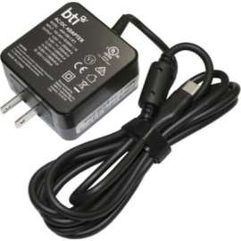 Battery Technology BTI 45W USB-C BTI AC Adapter, 45 W, 120 V AC, 230 V AC Input, 5 V DC/3 A, 9 V DC, 12 V DC, 14 V DC, 15 V DC, 20 V DC Output, Black