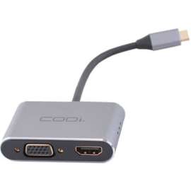 CODi 4-In-1 USB-C Display Adapter (HDMI, VGA, USB-C PD, USB-A 3.0), 1 x USB Type C, Male, 1 x USB 3.0, Female, 1 x USB Type C Power