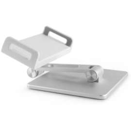 4XEM Desktop Metal Holder for Tablet with Tablet/Phone Clip, 7.3" x 5.2" x, Aluminum Alloy, Silicone, Metal, ABS Plastic, Silver, White